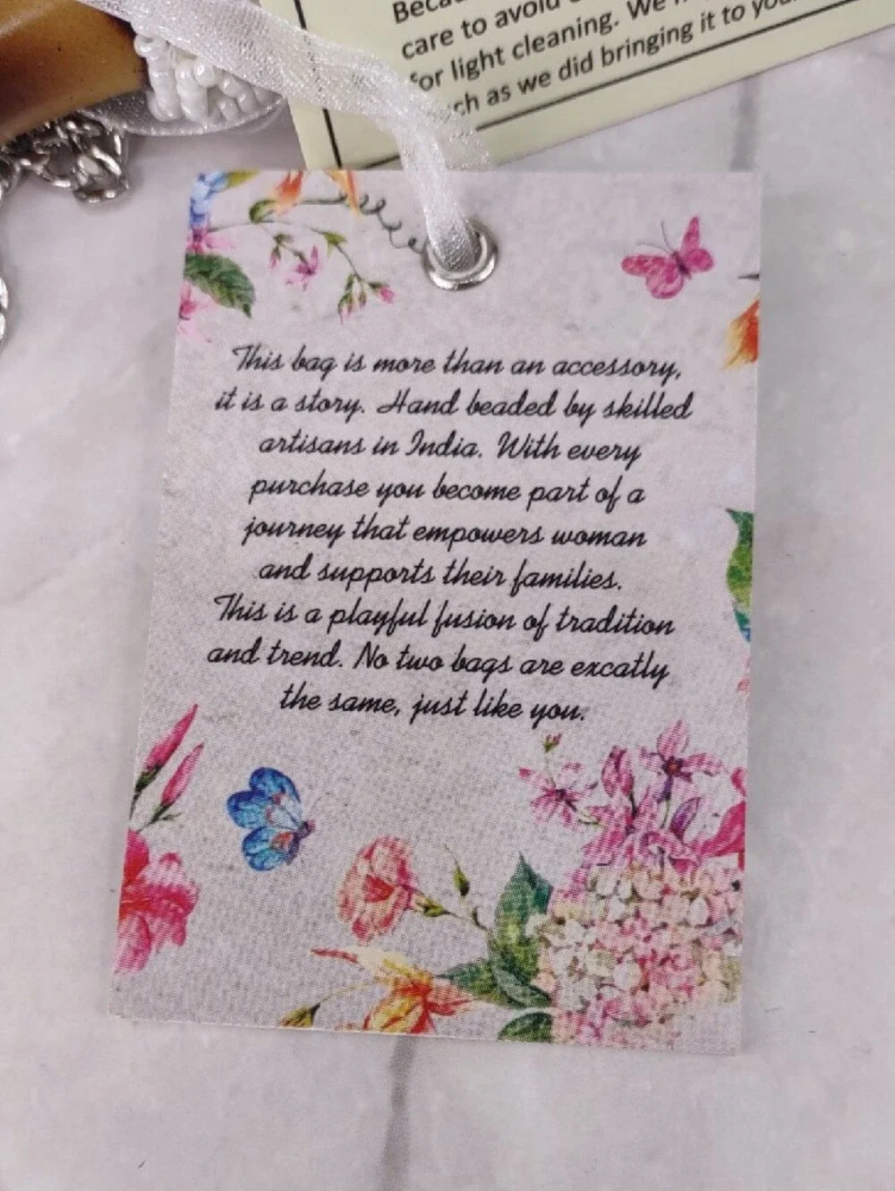 White Beaded Toucan Embellished Top-Handle Bag